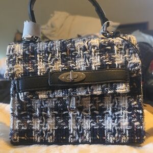 Steve Madden Black and White Tweed Satchel NWT